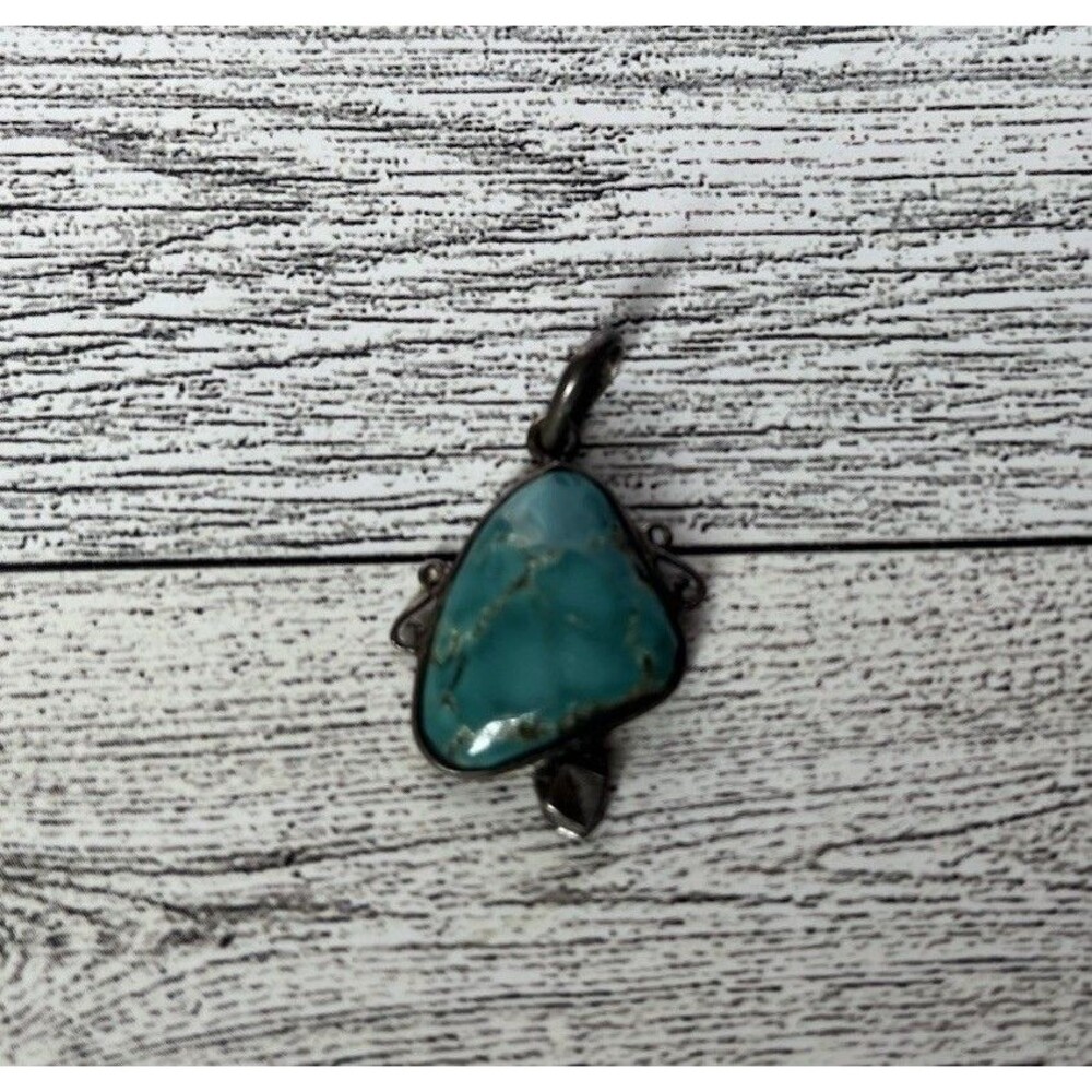 Vintage Sterling Silver 925 Stamped Turquoise Pendant .75"